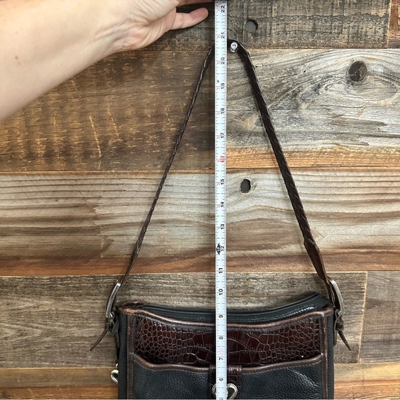 Vintage Brighton Pebble Grain Leather Black w/Brown Alligator Embossed Purse - Picture 4 of 16